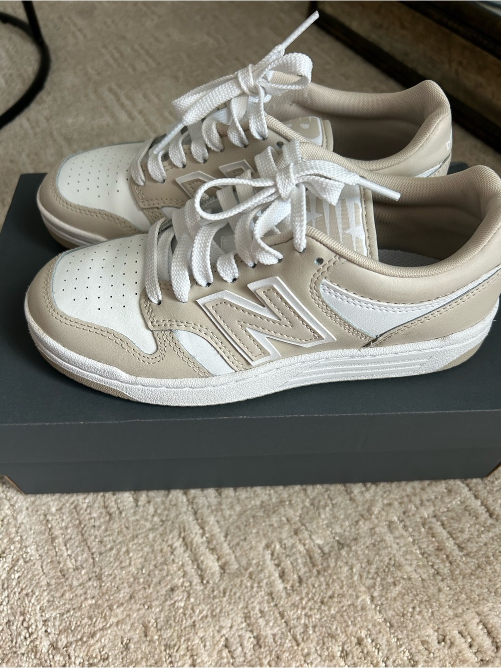 New Balance White and Beige Low-Top Sneakers
